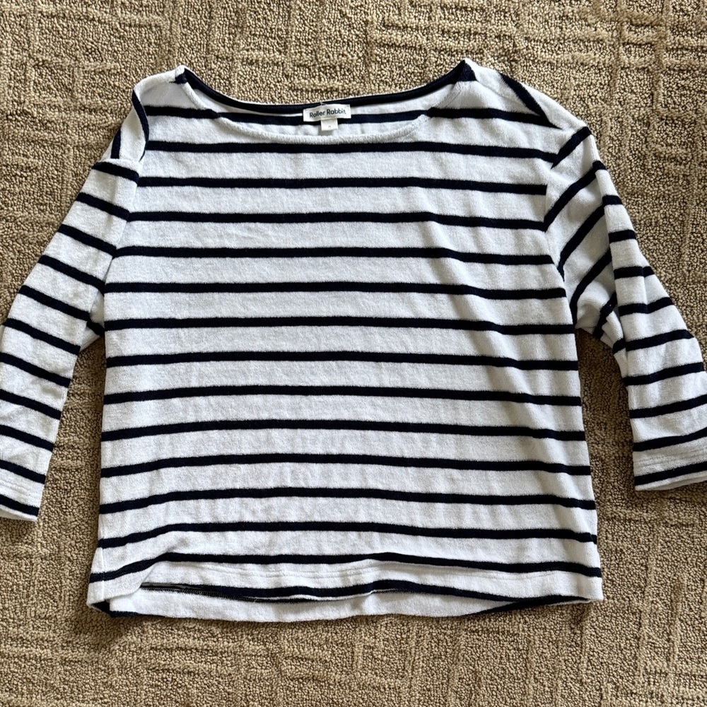 Roller Rabbit Navy and White Terry Cloth Striped Top
